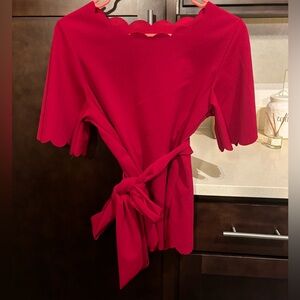 Chic Red Scalloped Blouse
